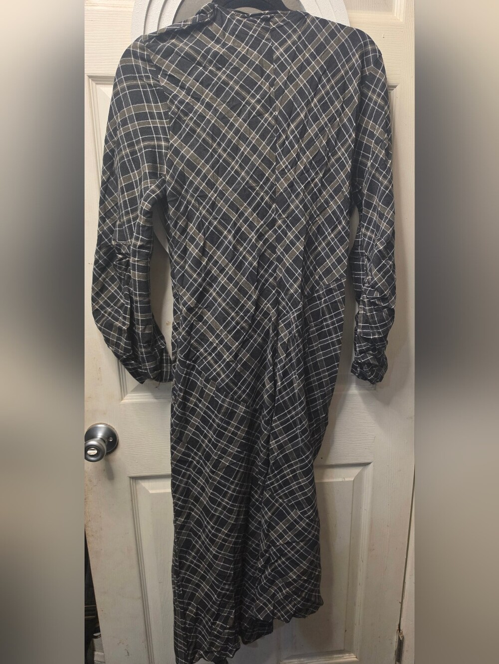 Zara Plaid Ruched Long Sleeve Dress - Picture 2 of 4